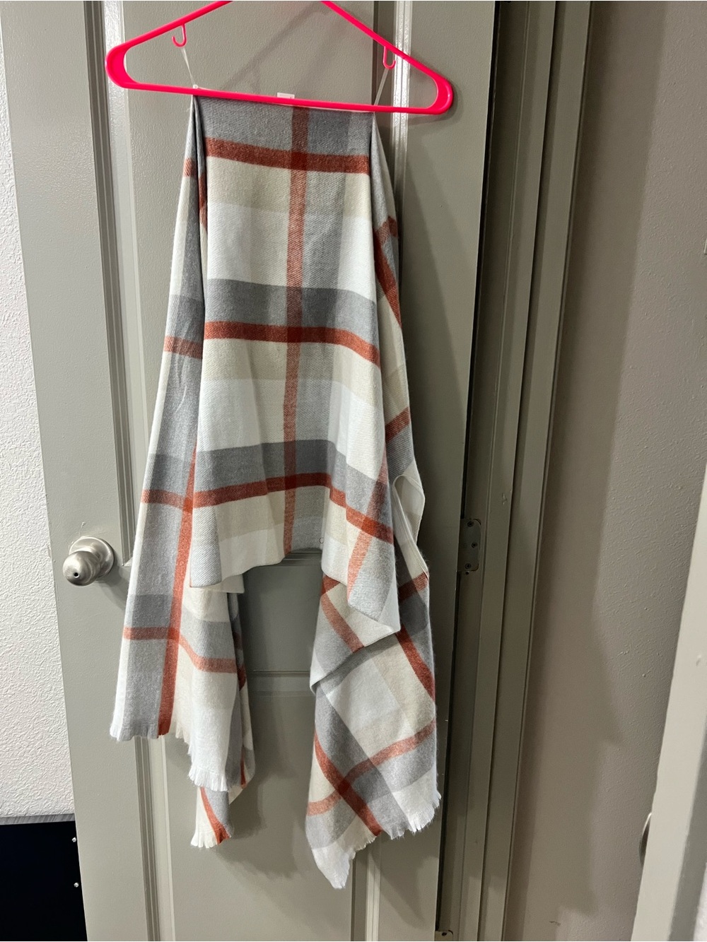 Cozy Plaid Wrap Poncho in Cream, Gray & Rust
